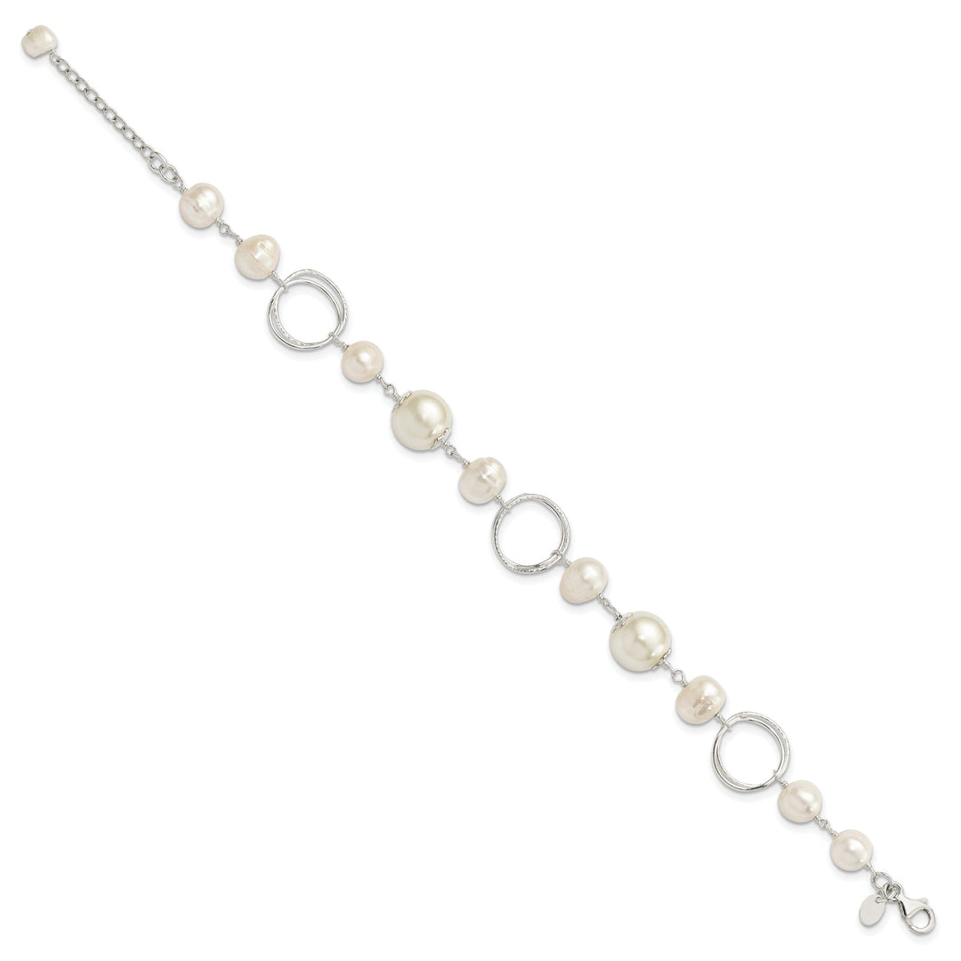 Silver Polished Fresh Water Pearl Bracelet