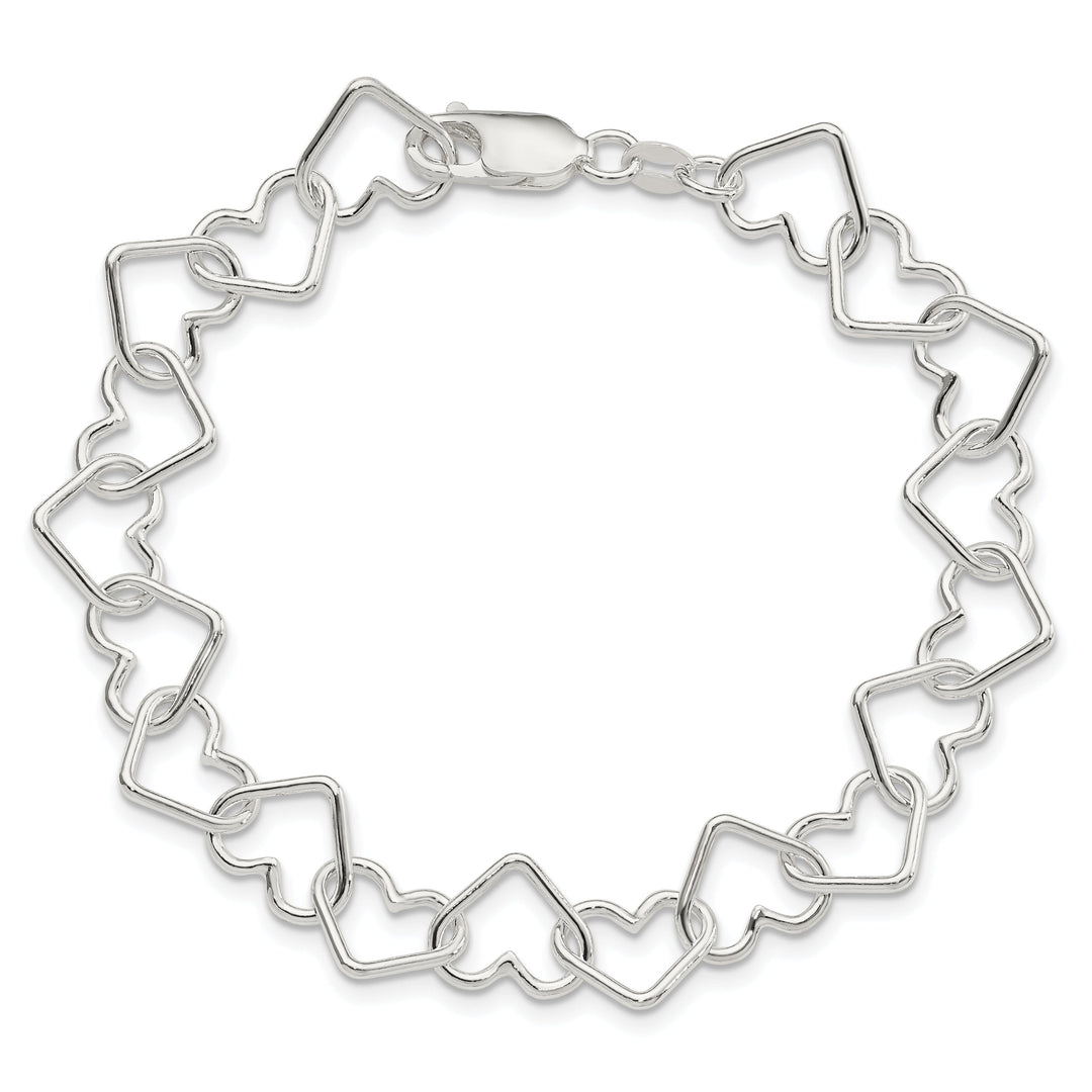 Sterling Silver Fancy Large Heart Link Bracelet