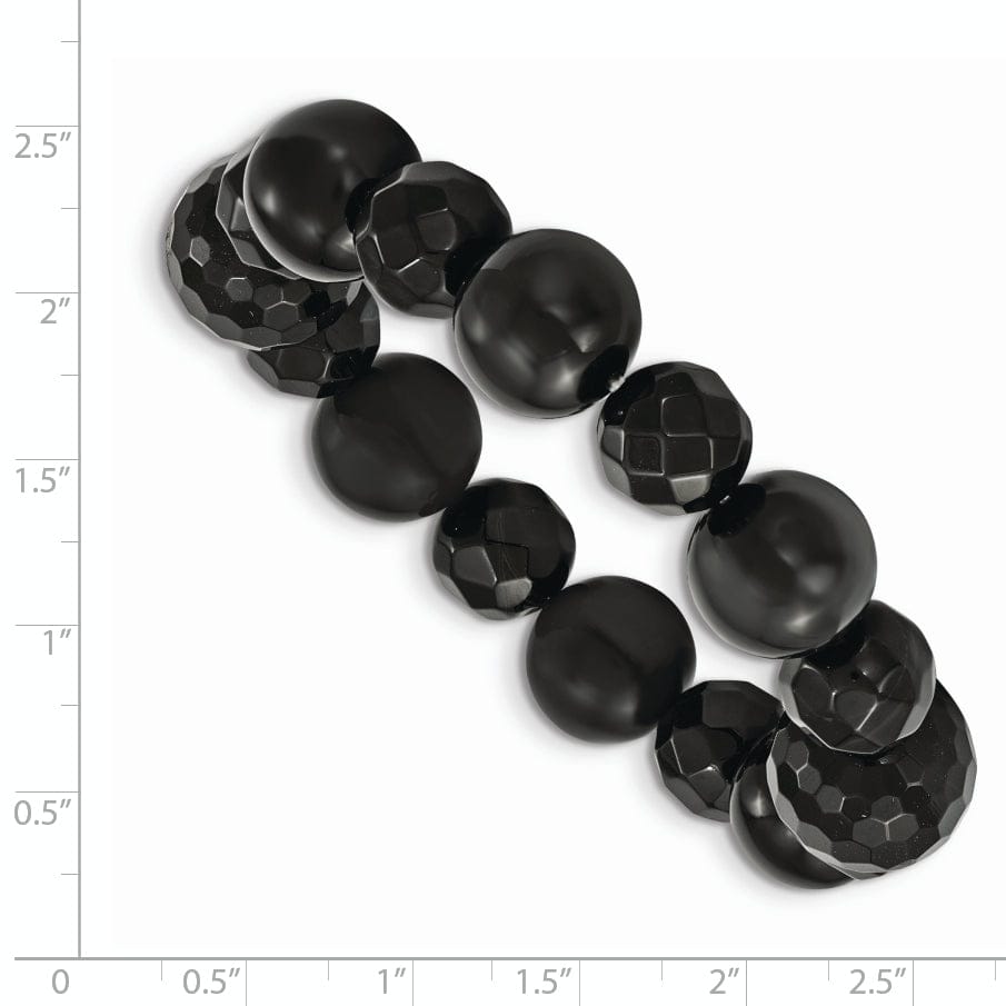 Silver beads Black Agate Stretch Bracelet