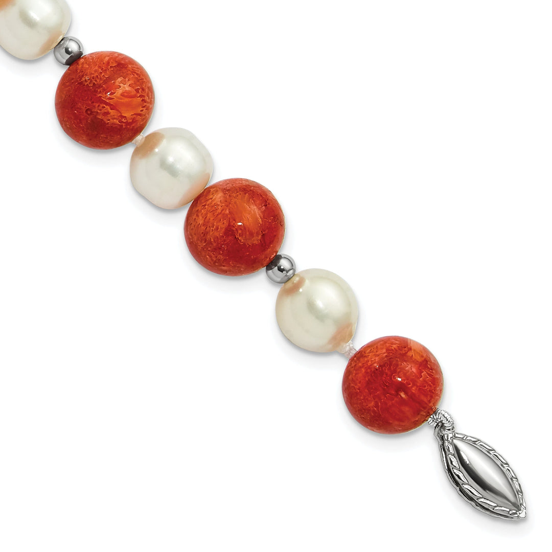 Silver Pearl Stabilized Red Coral Bracelet