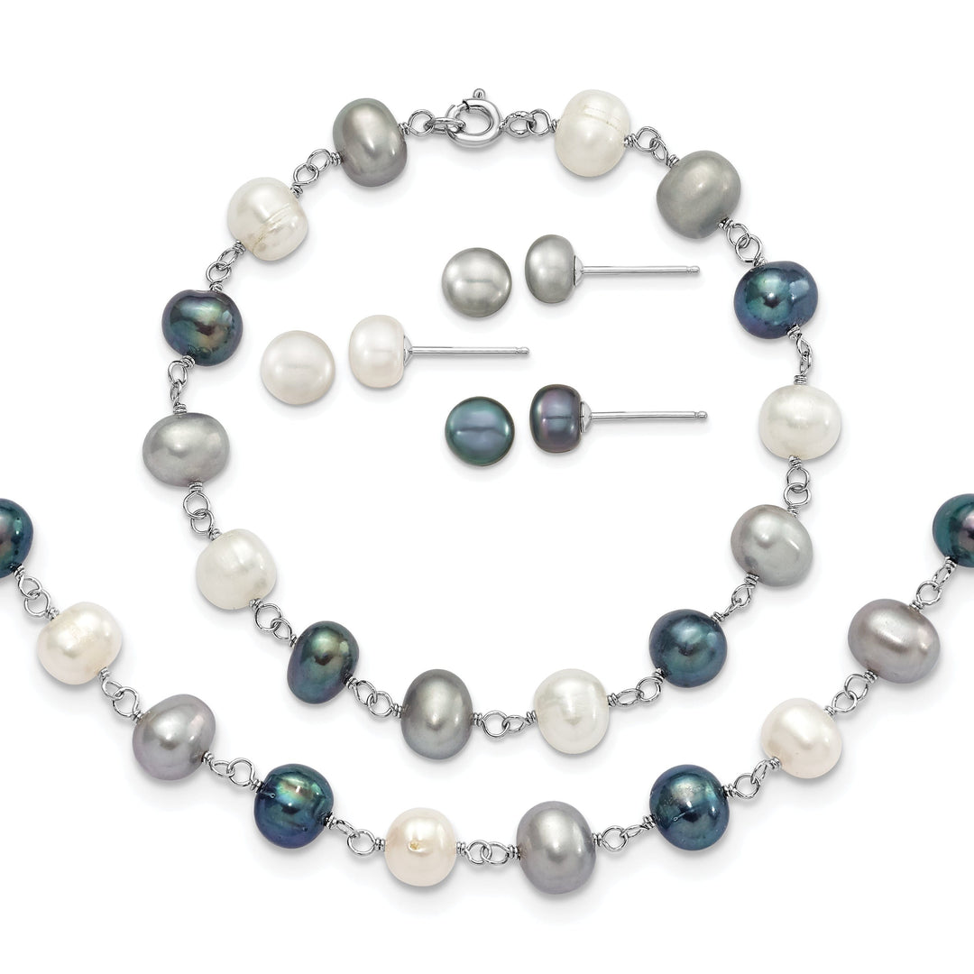 Fresh Water Pearl Necklace Bracelet 3pc Earring