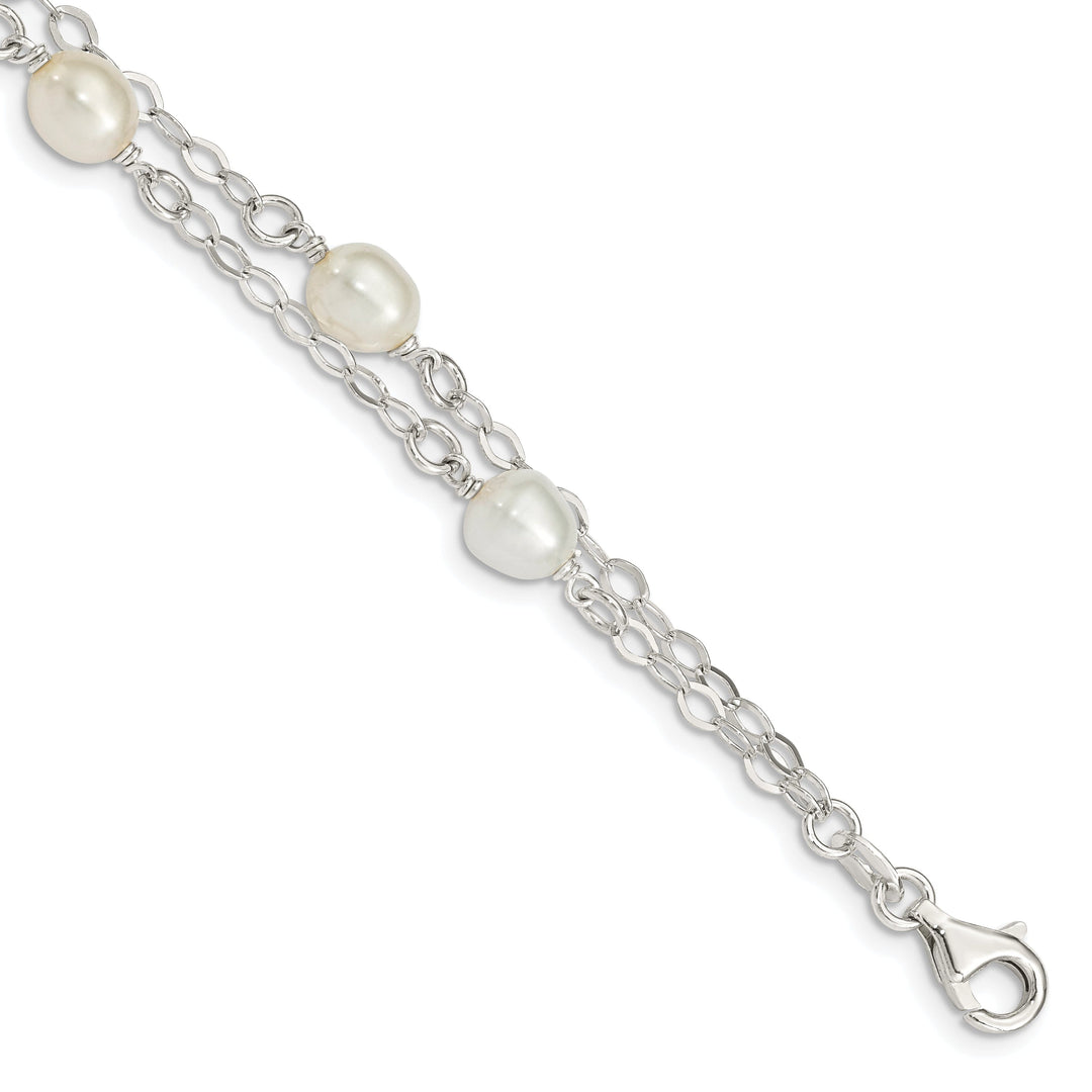 Silver 2 Strand Fresh Water Pearl Bracelet