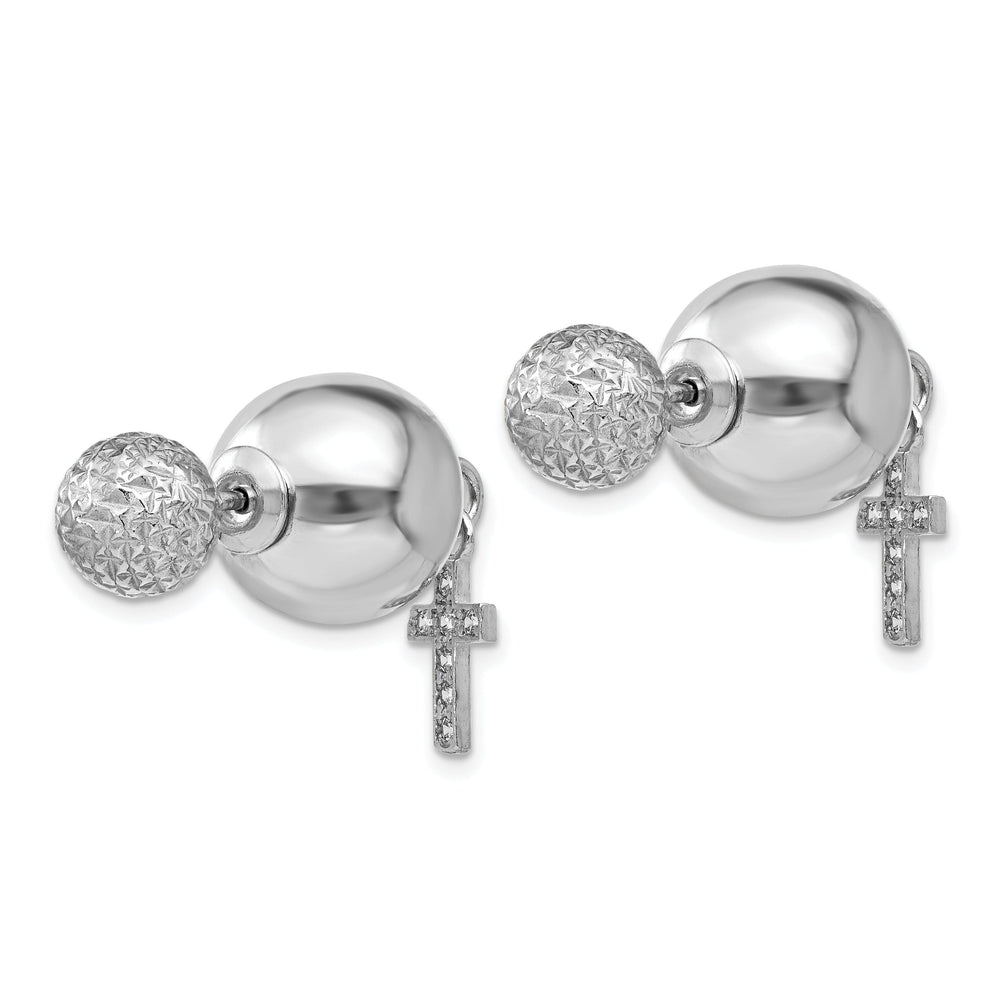 Silver Rhodium Polished Finish C.Z Cross Style Post Earrings