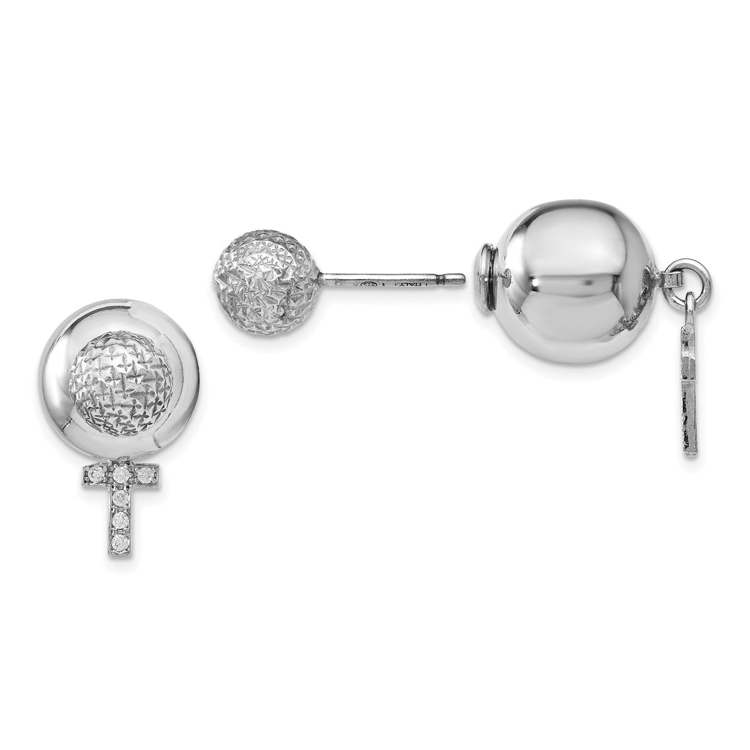 Silver Rhodium Polished Finish C.Z Cross Style Post Earrings