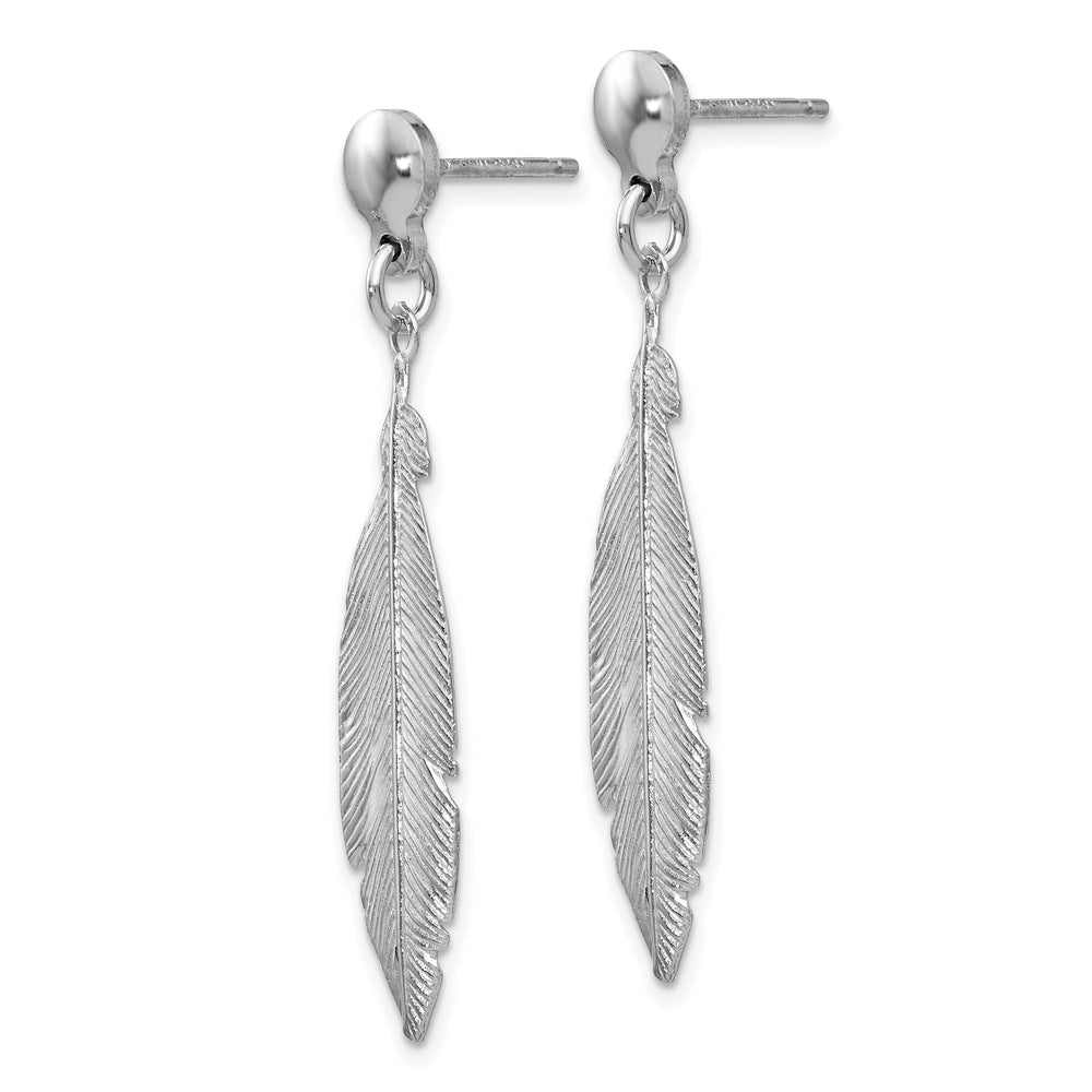 Silver Rhodium-plated Leaf Post Dangle Earrings