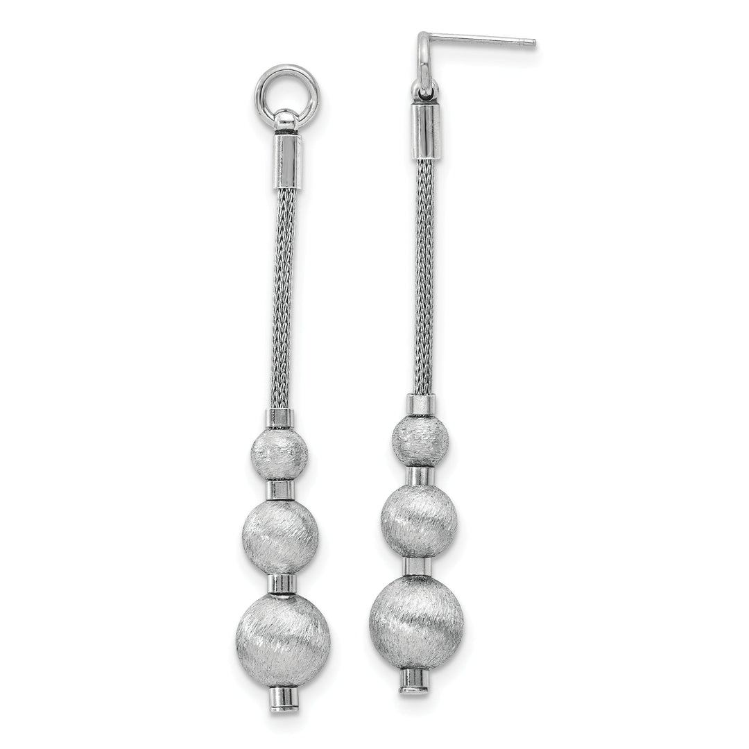 Silver Polished Brushed 3 Bead Dangle Earrings