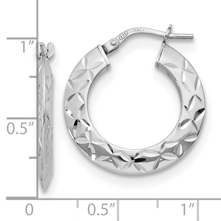 Silver Polished Textured Hoop Earrings