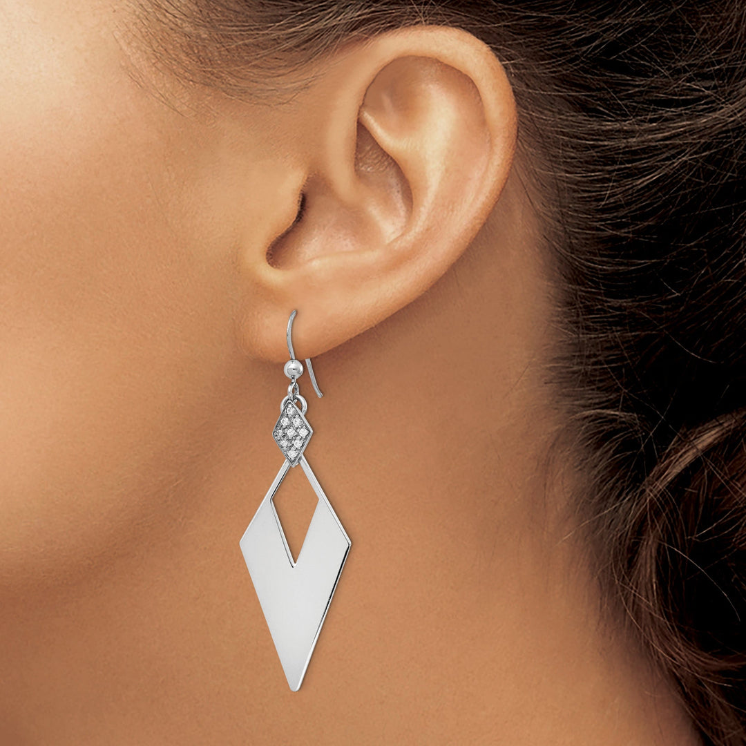 Silver Crystal Diamond Shape Dangle Earrings