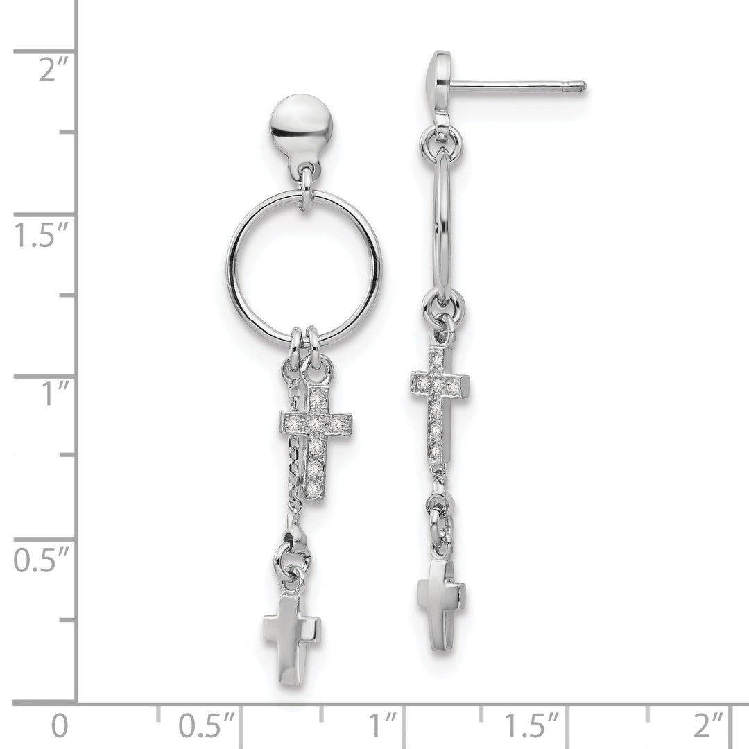 Silver Rhodium C.Z Cross Dangle Design Earrings