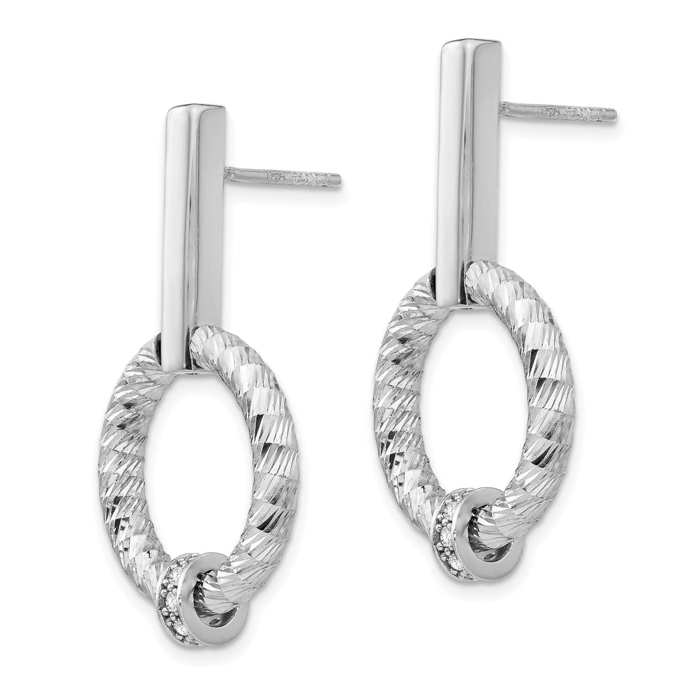 Silver C.Z Diamond Cut Dangle Post Earrings