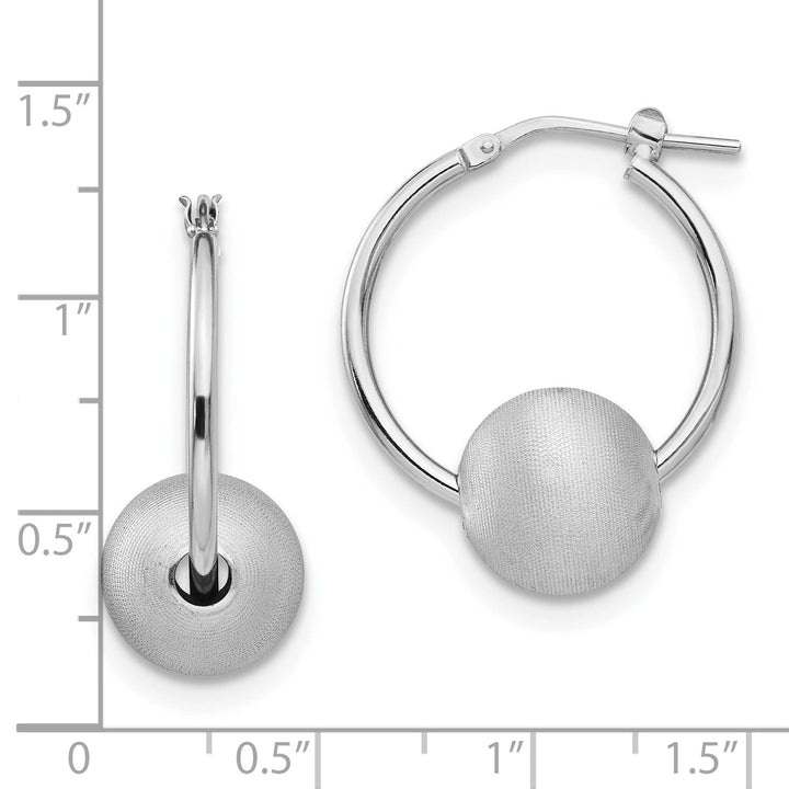 Sterling Silver Brushed Polished Bead Hoop Earrings