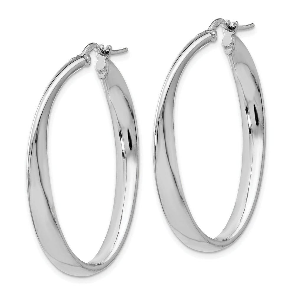 Silver Polished Twisted Oval Hoop Earrings