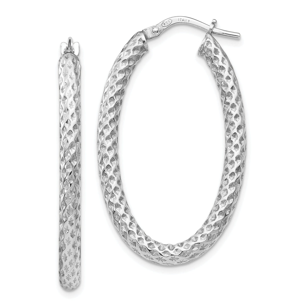 Silver Textured Oval Hinged Hoop Earrings