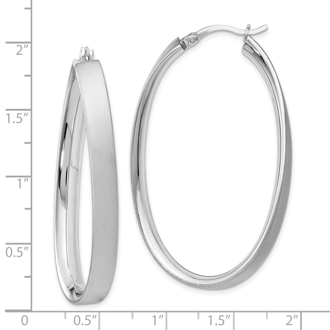 Sterling Silver Rhodium Satin Oval Hoop Earrings