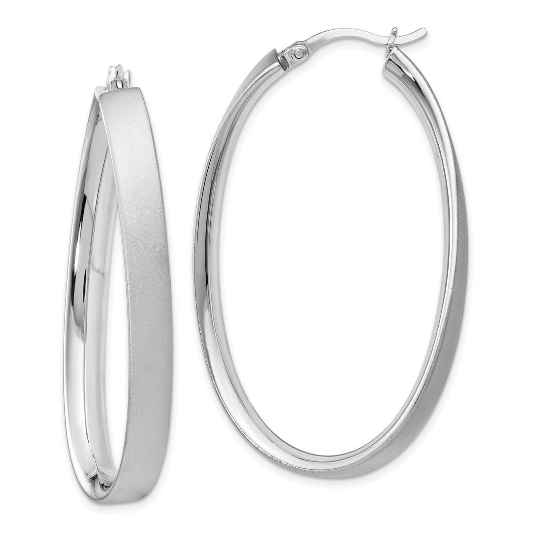 Sterling Silver Rhodium Satin Oval Hoop Earrings