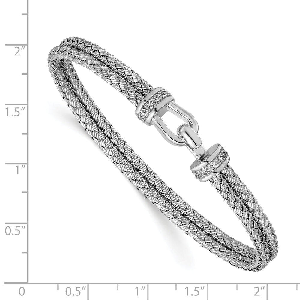 Silver Polished C.Z Double Woven Flexible Cuff