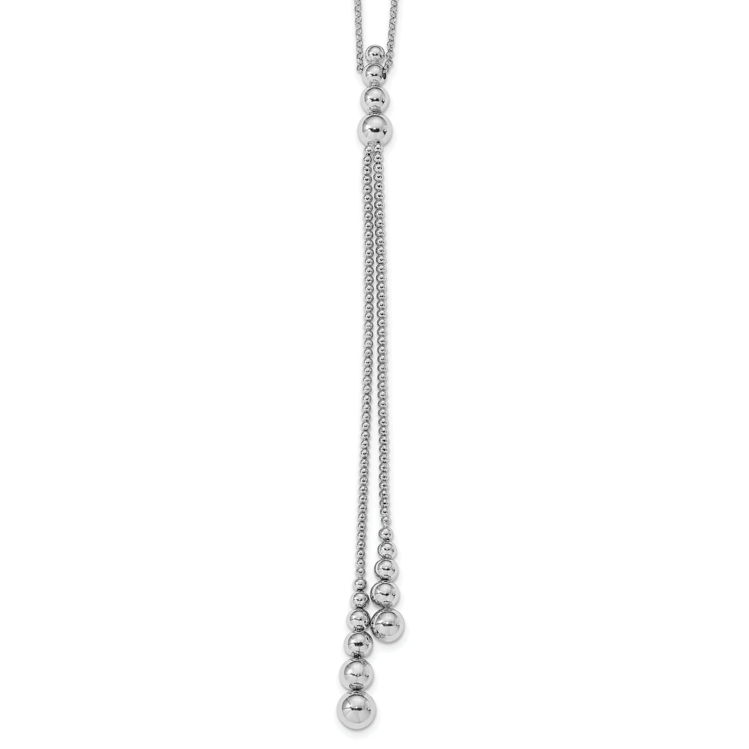 Silver Rodium Polished Beaded Tassle Necklace