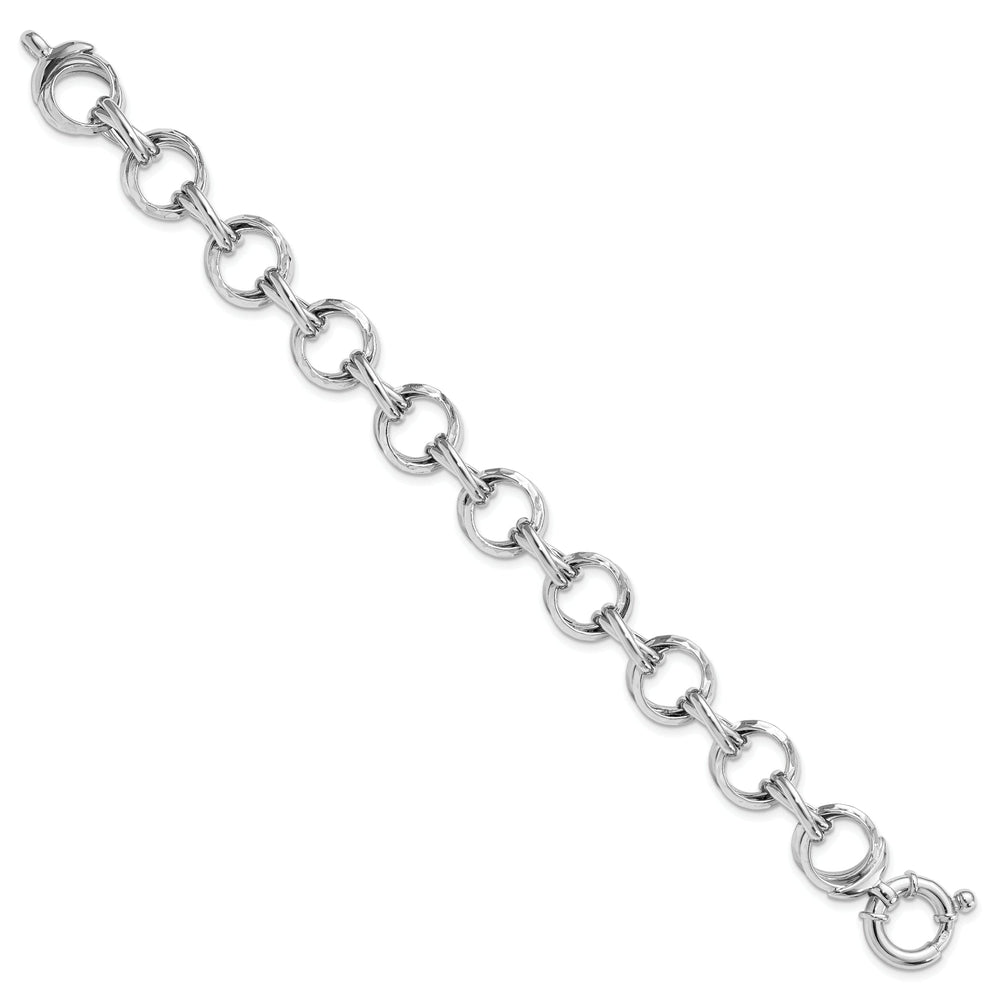 Silver Polished Hammered Fancy Link Bracelet