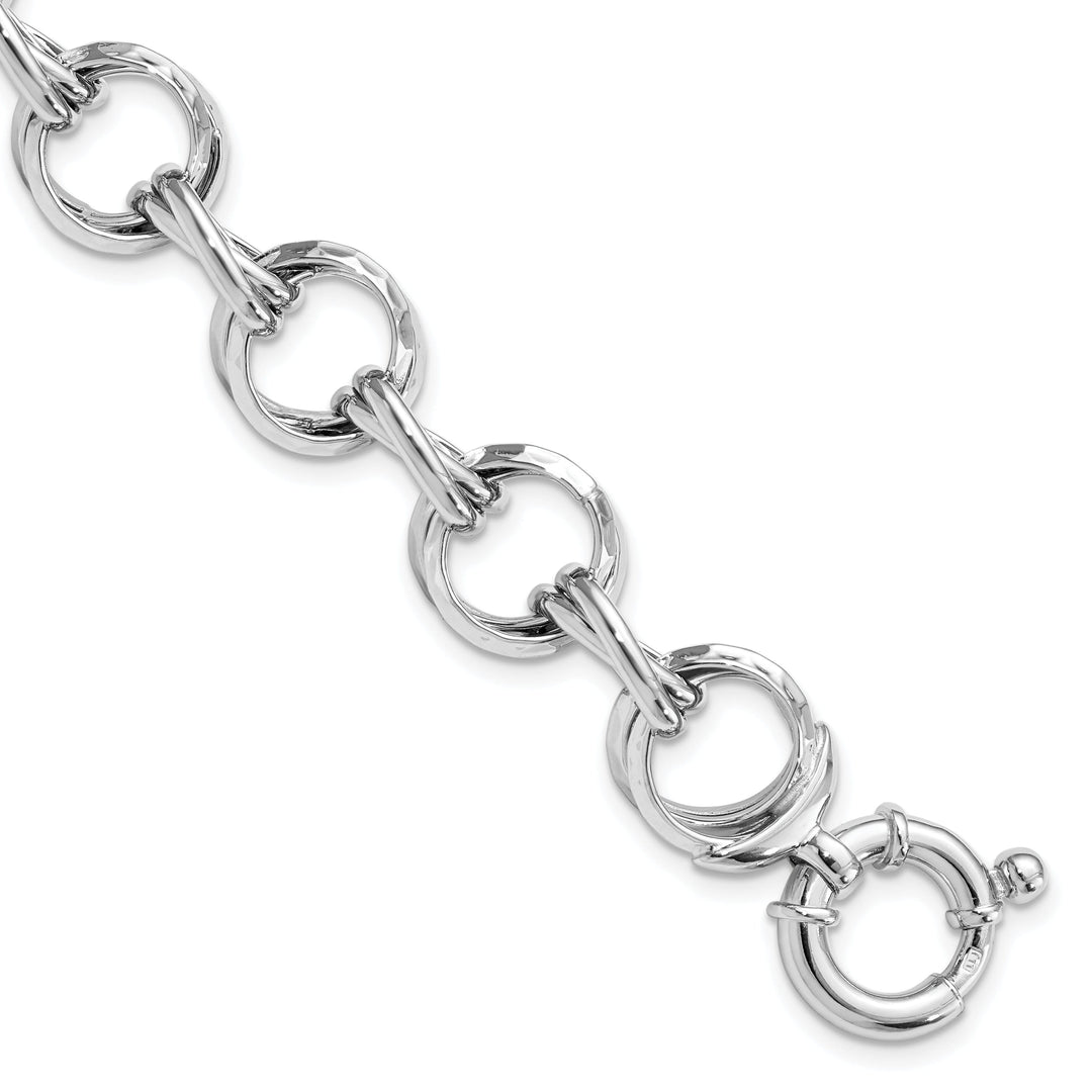 Silver Polished Hammered Fancy Link Bracelet