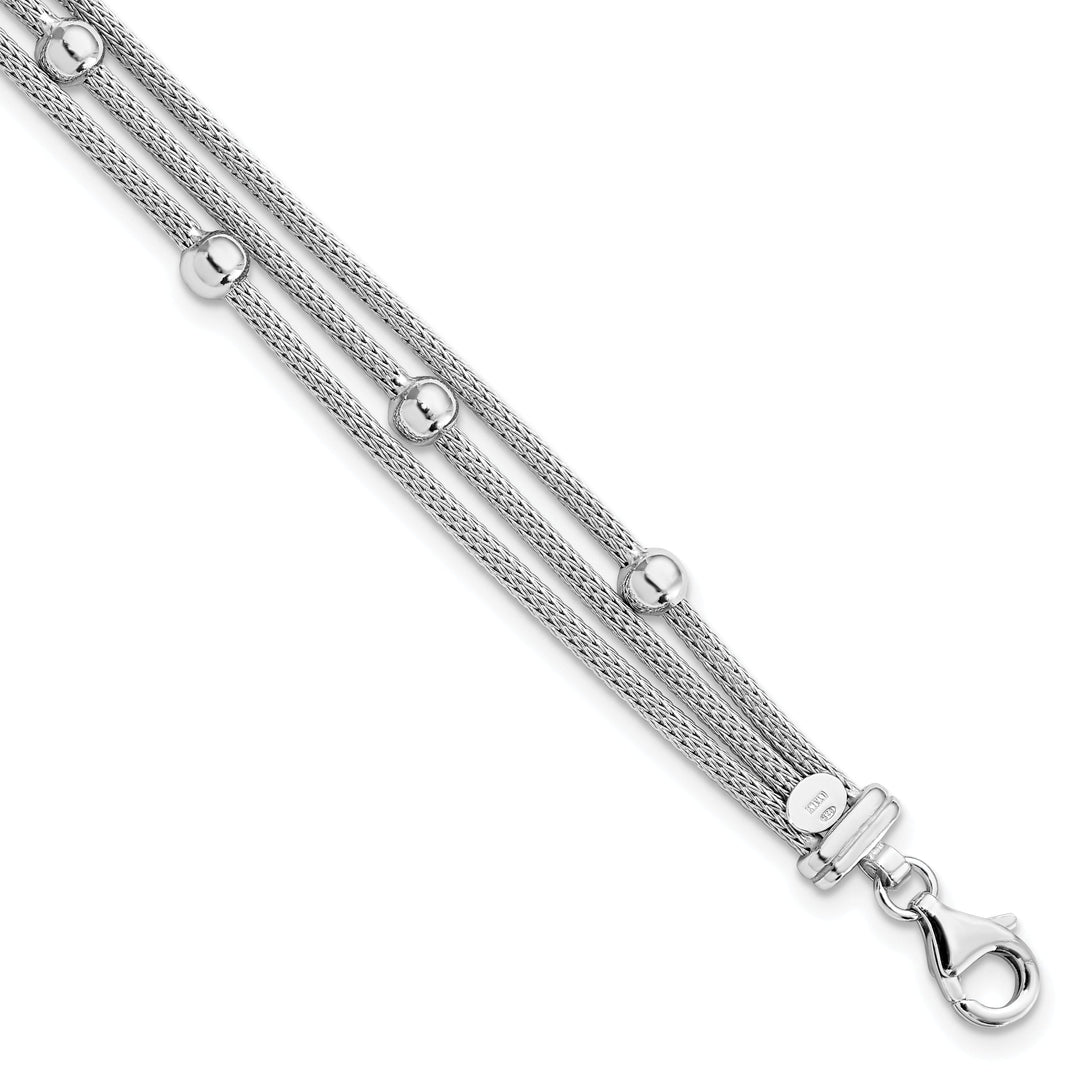 Sterling Silver Polished Beaded Mesh Bracelet