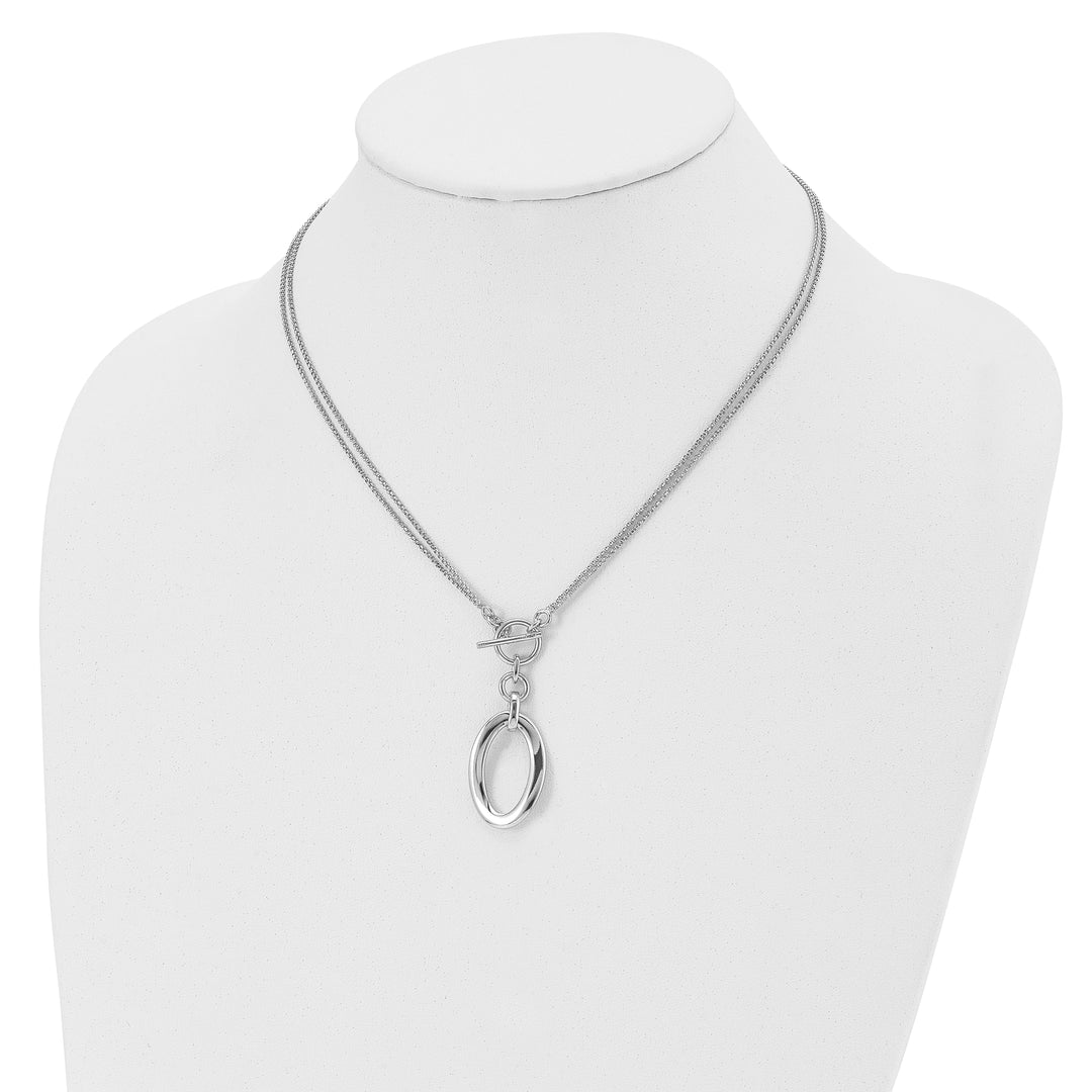 Silver Polished Fancy 2-Strand Toggle Necklace