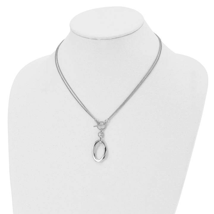 Silver Polished Fancy 2-Strand Toggle Necklace