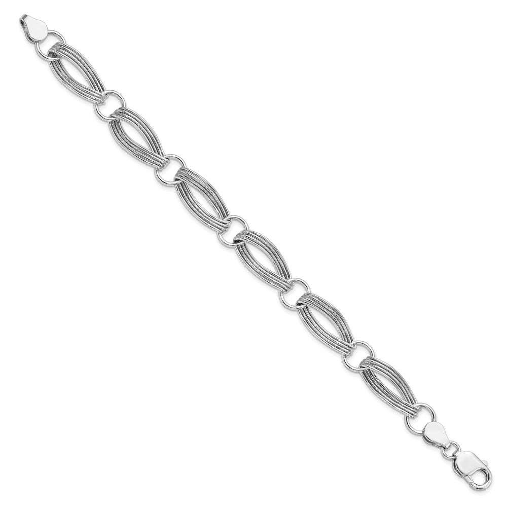 Sterling Silver Polished Textured Link Bracelet