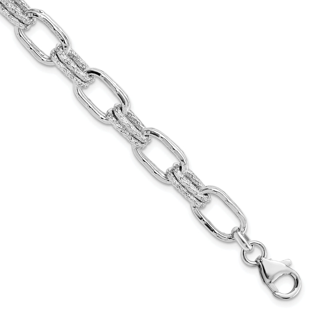 Sterling Silver Polished Textured Link Bracelet