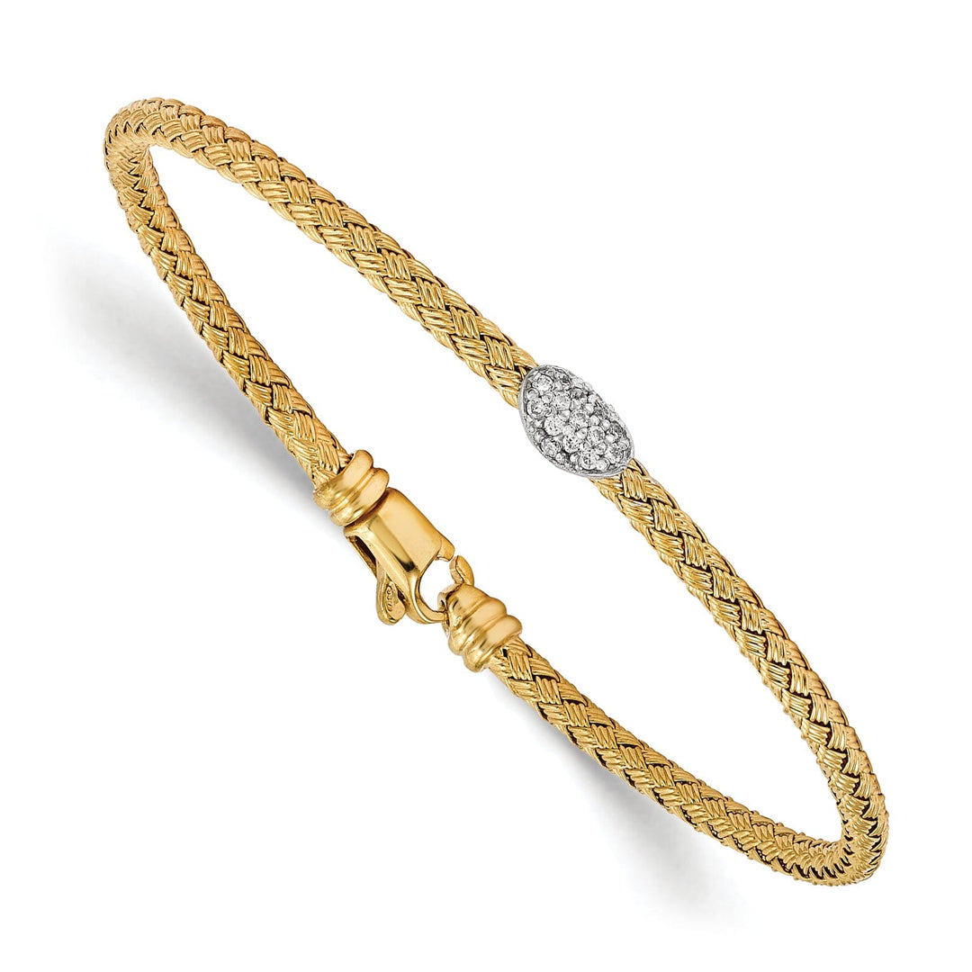 Sterling Silver Gold-tone C.Z Woven Bracelet