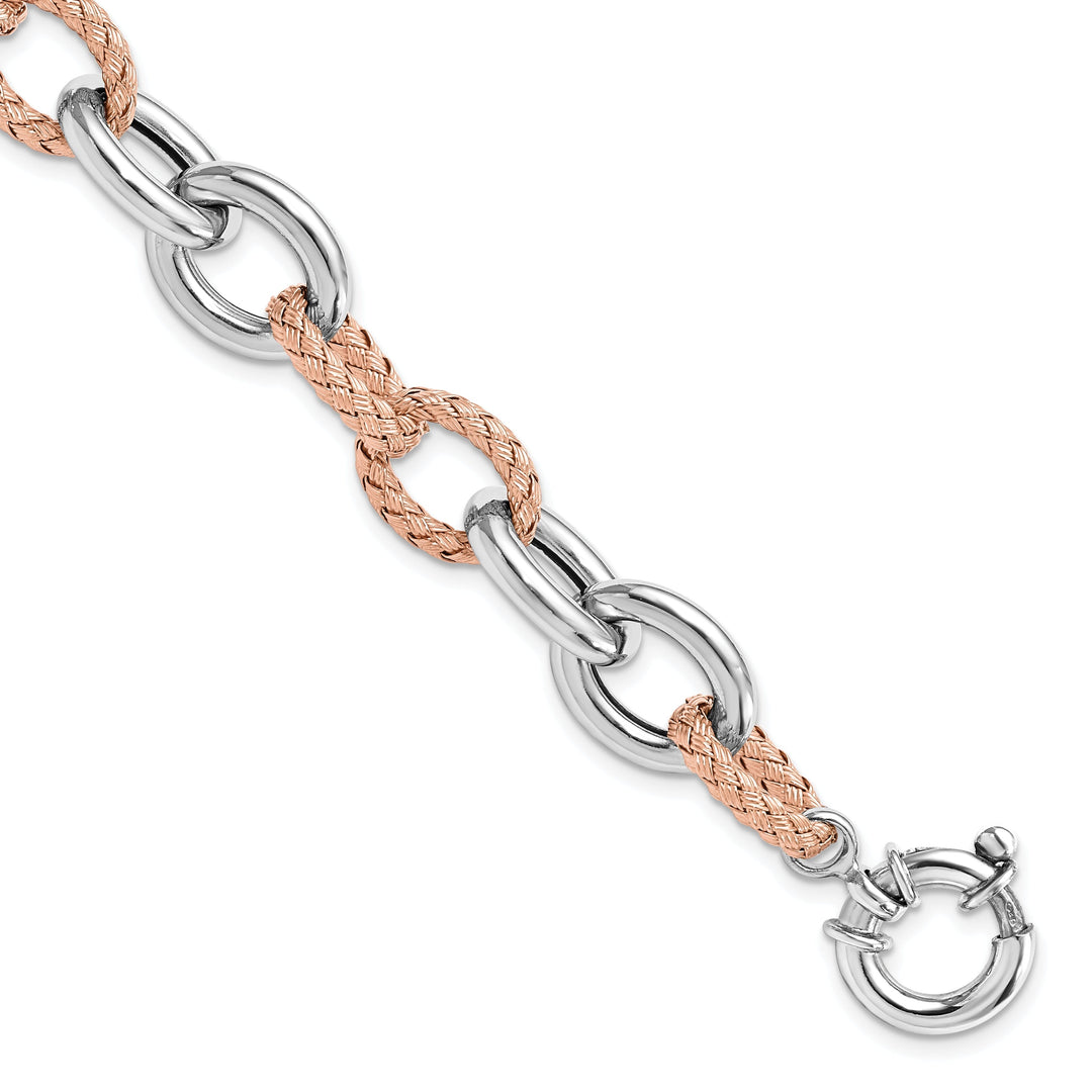 Silver Rose Gold Polished Woven Link Bracelet