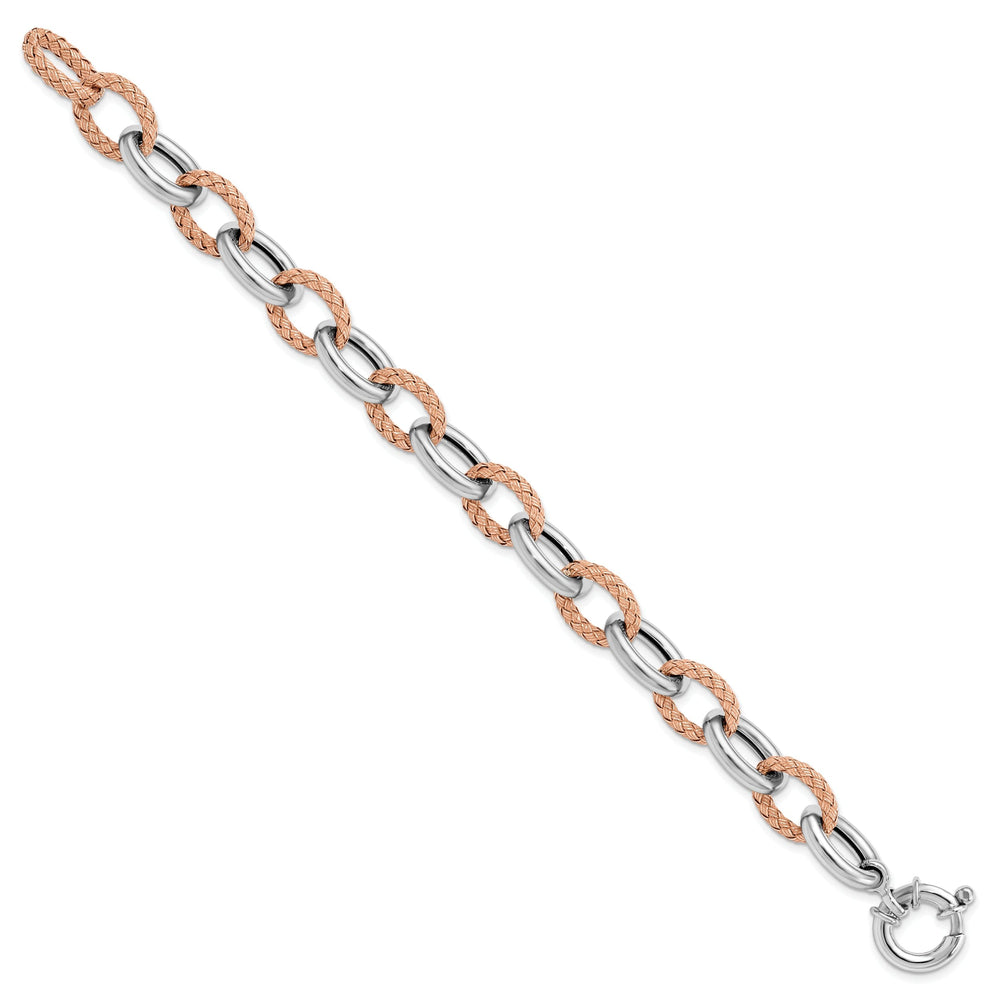 Silver Rose Gold Polished Woven Link Bracelet