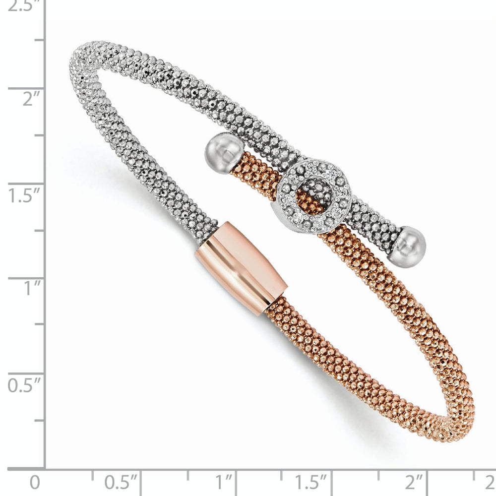 Silver Rose Gold-tone Textured C.Z Bracelet