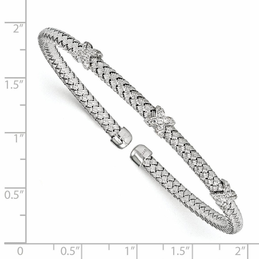 Sterling Silver Rhodium-plated C.Z Woven Cuff