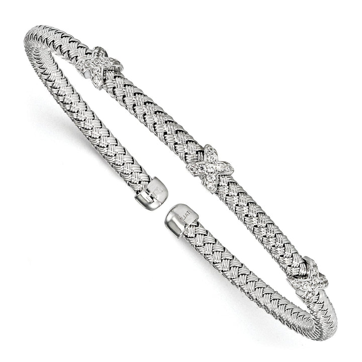 Sterling Silver Rhodium-plated C.Z Woven Cuff