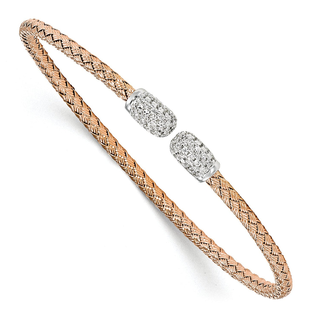 Sterling Silver Rose Gold-tone C.Z Woven Cuff