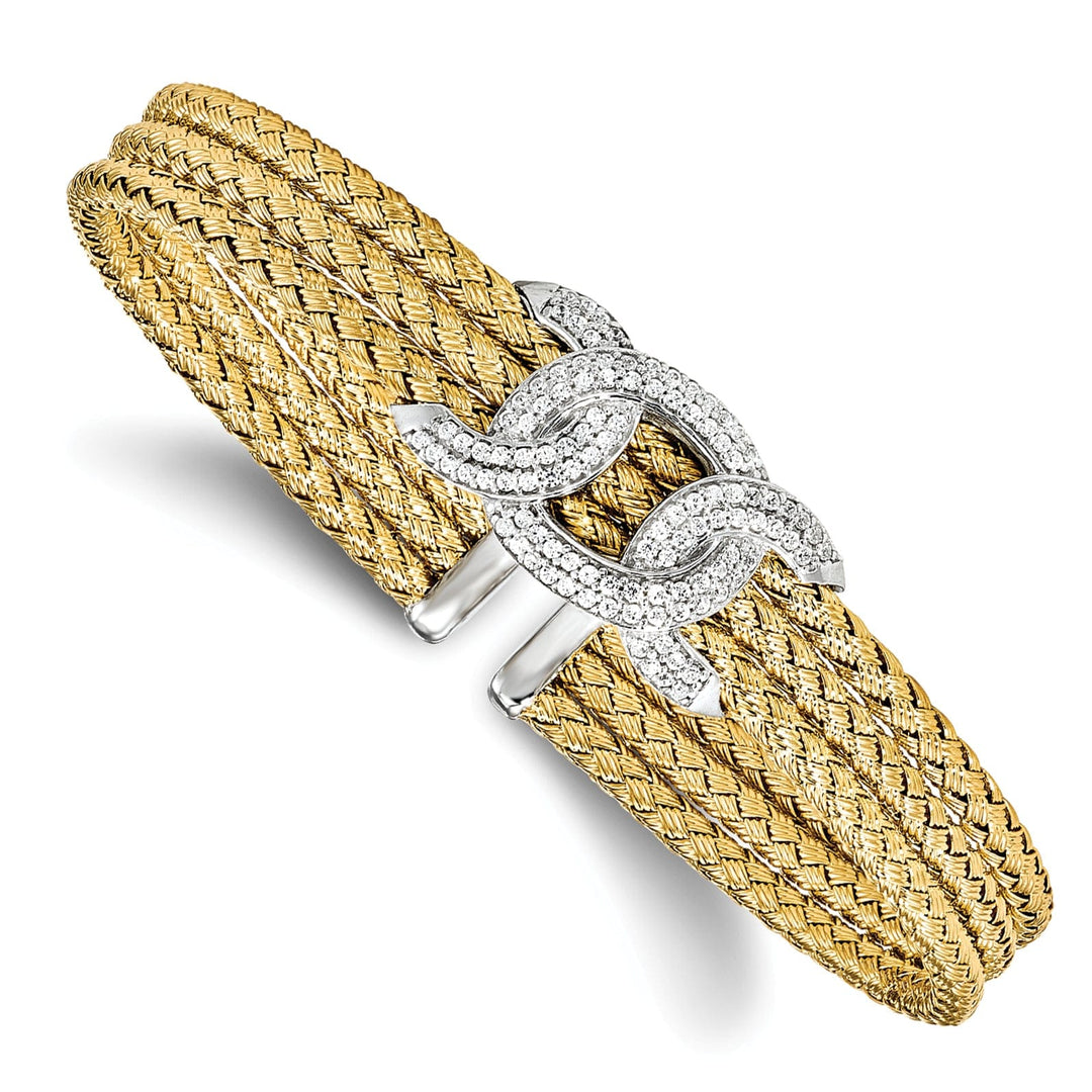 Leslie Sterling Silver Gold-tone C.Z Woven Cuff