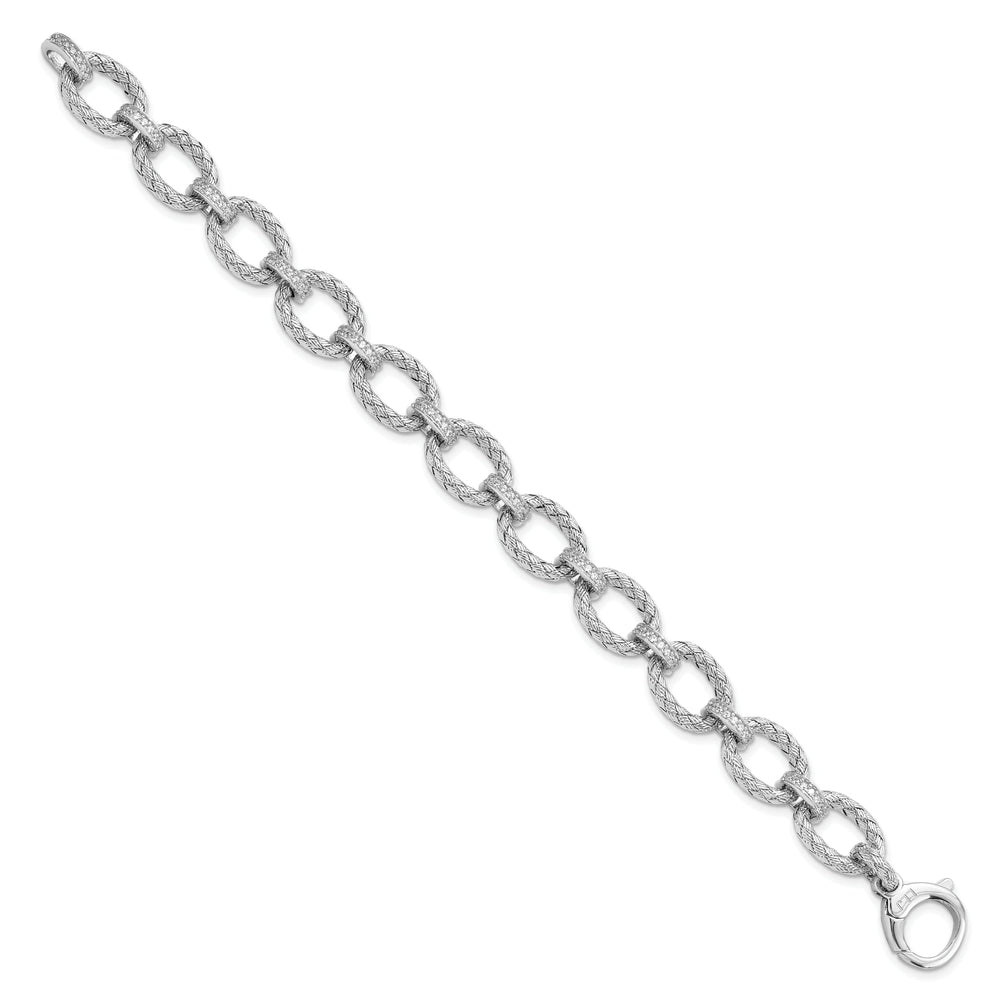 Sterling Silver Rhodium C.Z Woven Link Bracelet