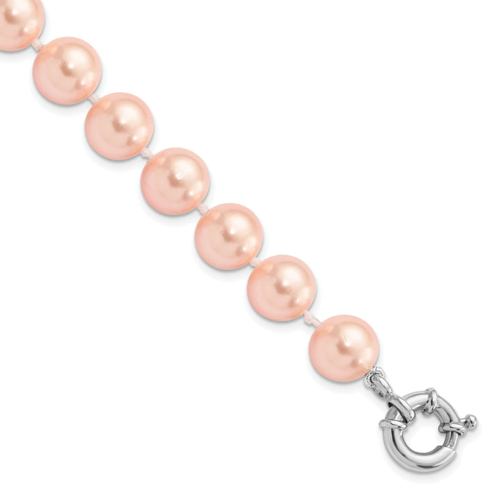 Silver Majestik Pink Shell Pearl Bead Bracelet