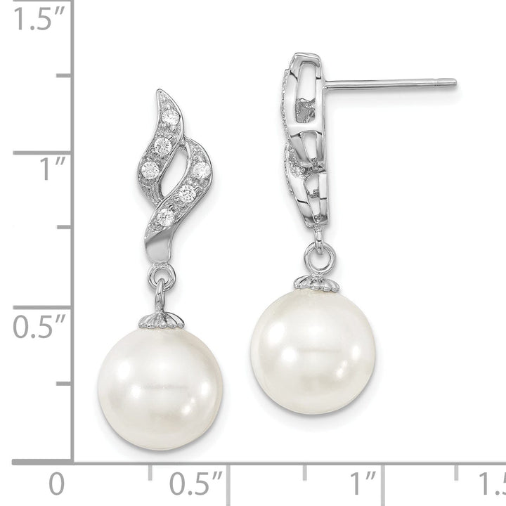 White Pearl and Cubic Zirconia Dangle Earrings