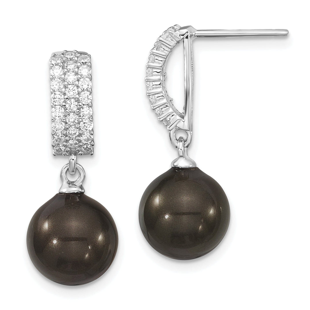 Black Pearl and Cubic Zirconia Dangle Earrings