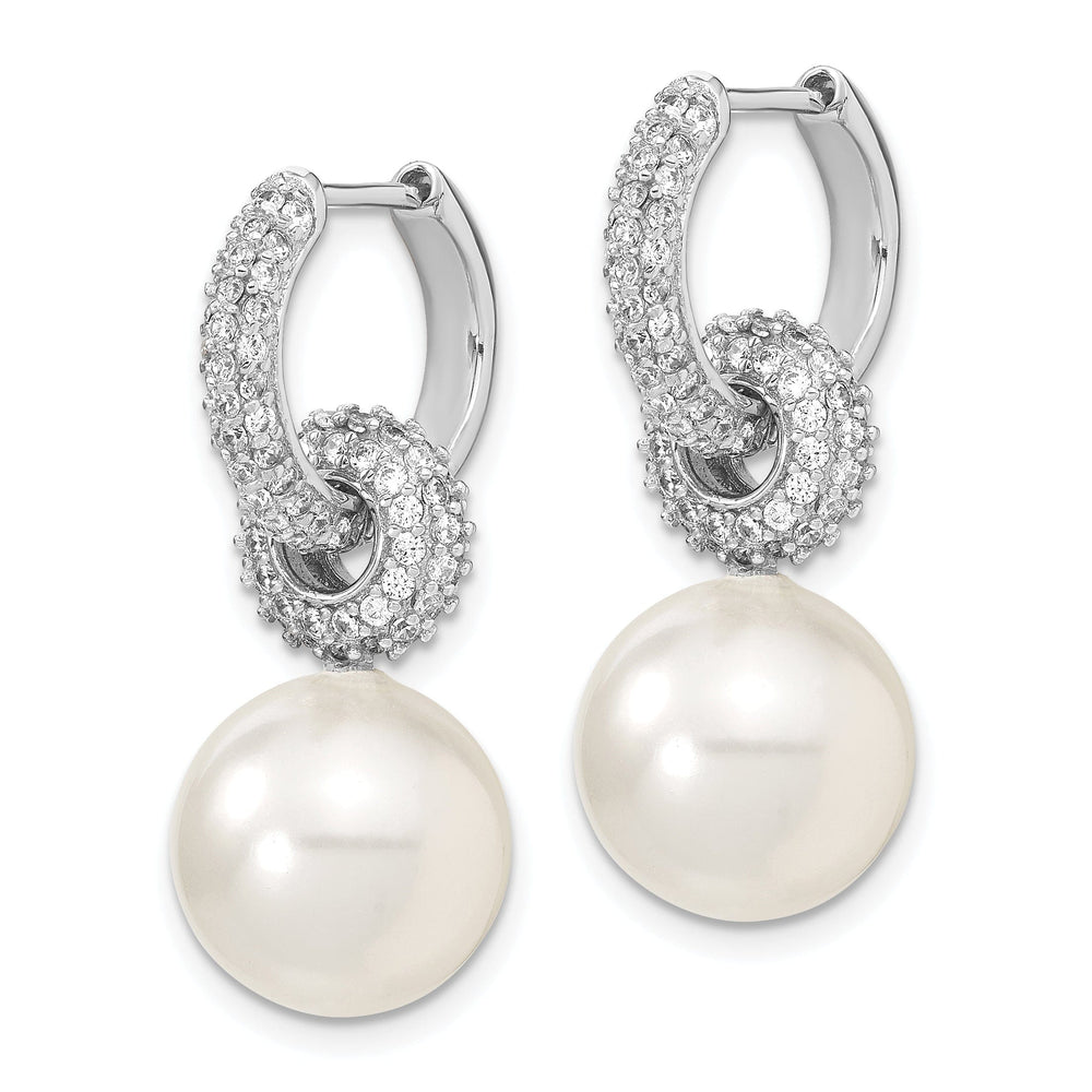 White Pearl and Cubic Zirconia Hoop Earrings