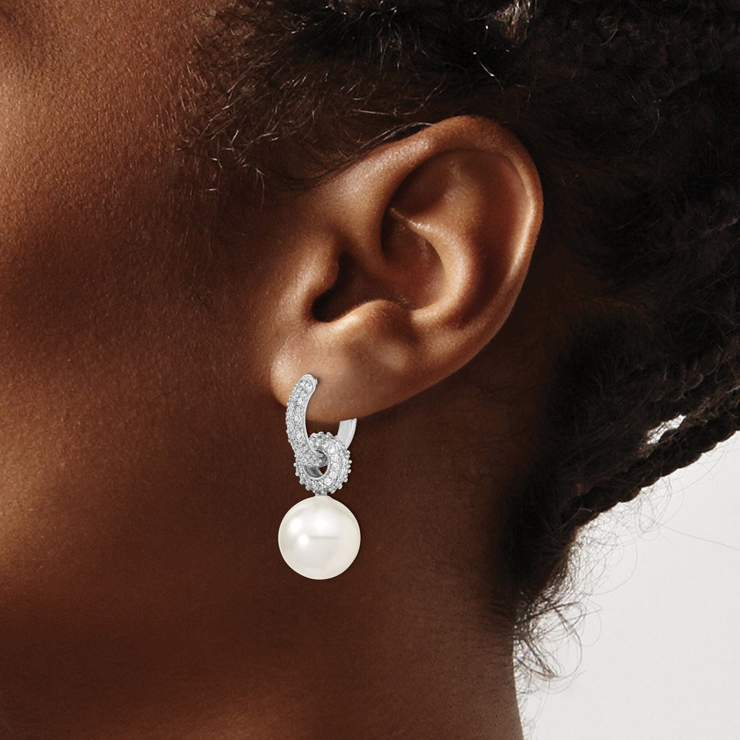 White Pearl and Cubic Zirconia Hoop Earrings