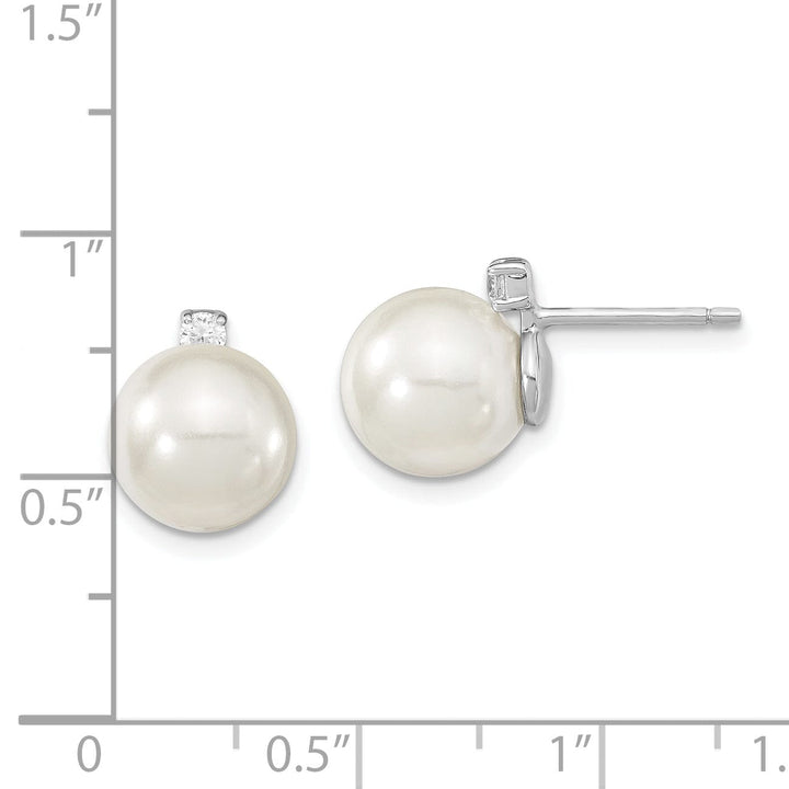 White Pearl and Cubic Zirconia Post Earrings