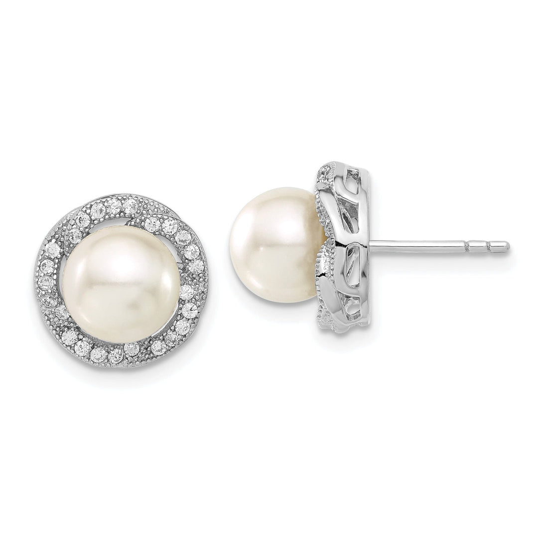 White Pearl and Cubic Zirconia Post Earrings