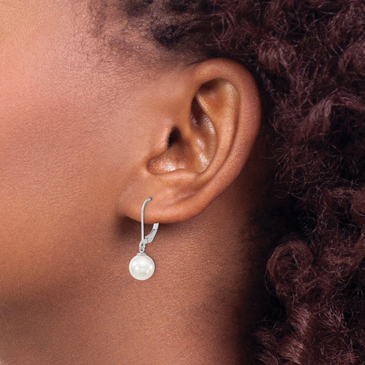 Majestik Round White Pearl Leverback Earrings