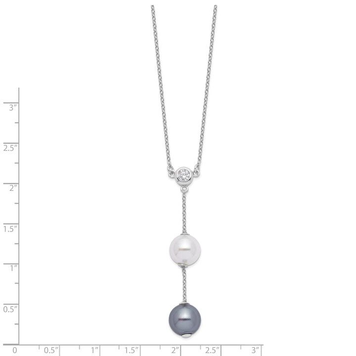 Majestik White and Grey Shell Pearl CZ Necklace