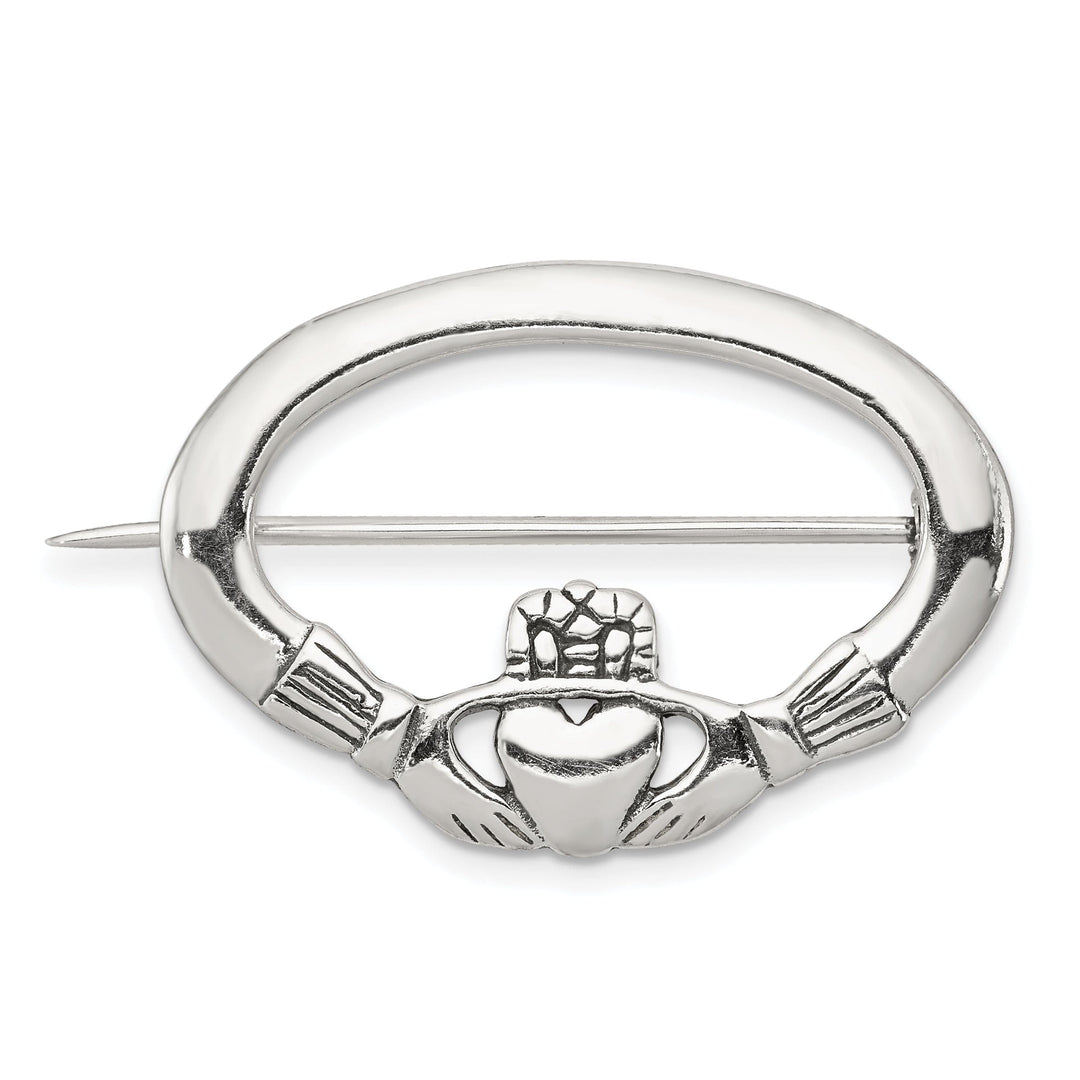 Silver Polished Antiqued Finish Claddagh Pin