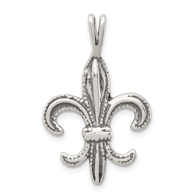 Silver Polished Antiqued Fleur De Lis Pendant