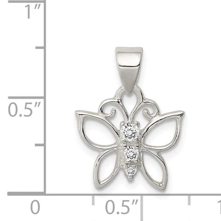 Silver Cubic Zirconia Butterfly Charm Pendant