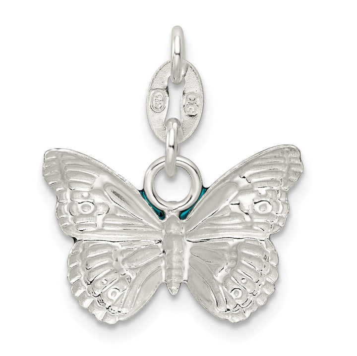 Silver Green Blue Enameled Butterfly Charm